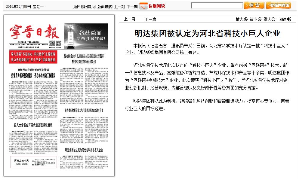 宁晋日报：卡卡湾厅集团被认定为河北省科技小巨人企业 